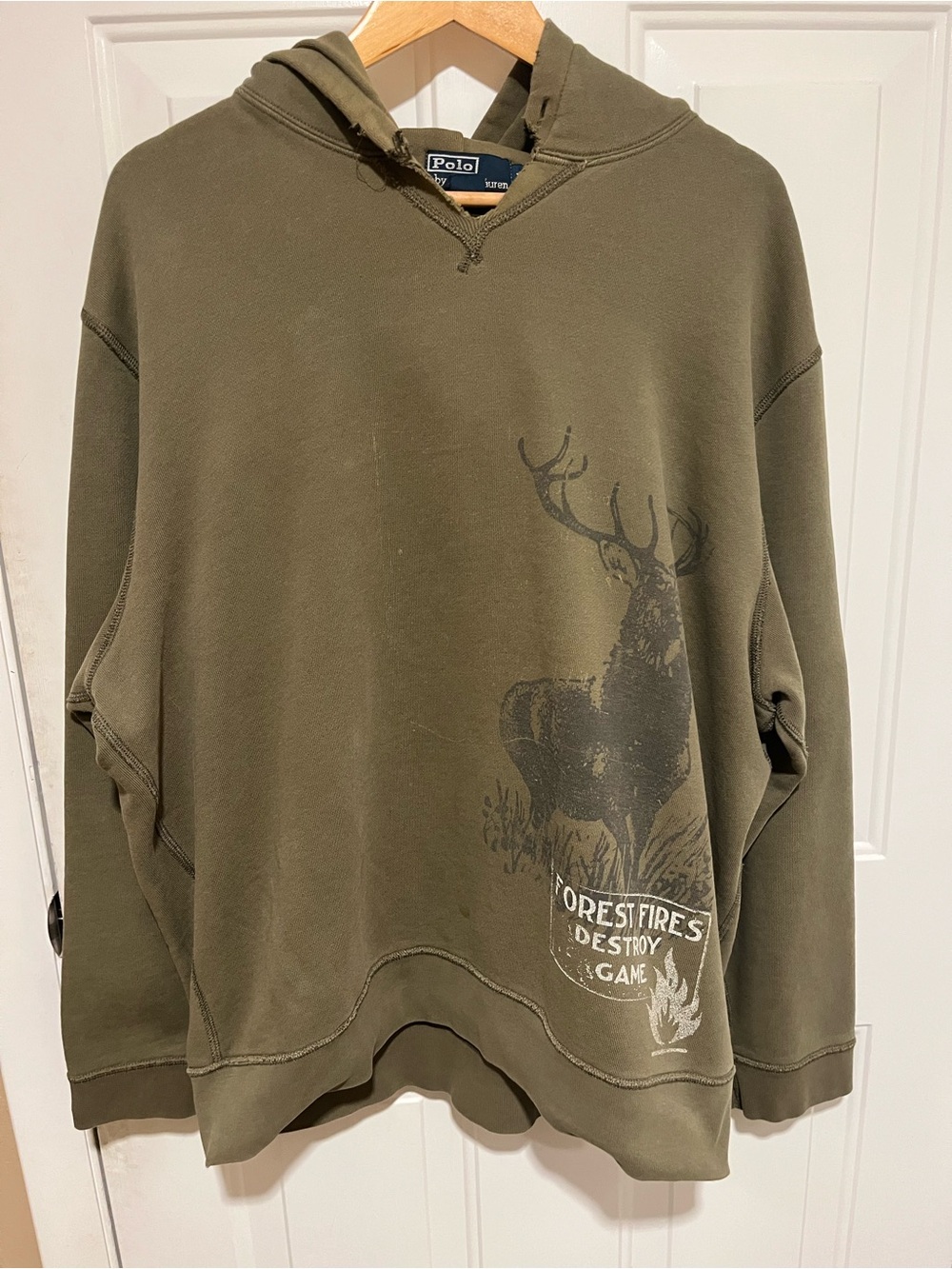 Vintage Polo Ralph Lauren “Forest Fires Destroy Game” Hooded Sweatshirt Mens XL